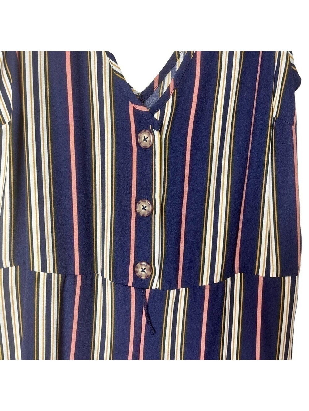 Xhilaration Womens Navy Blue Striped Wide Leg Cropped Jumpsuit Sleeveless Size S - Picture 3 of 13